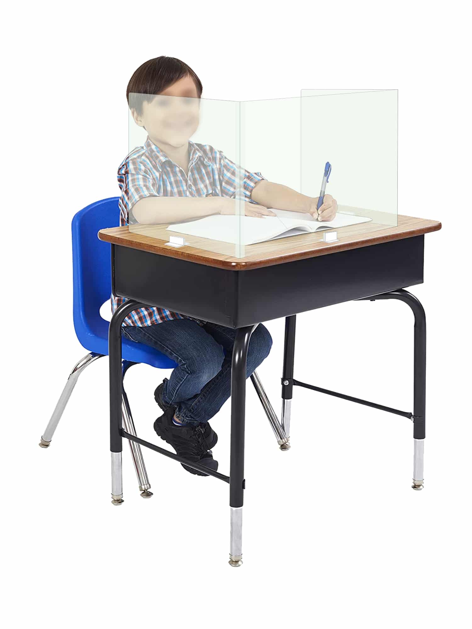 Student in desk with sneeze guard