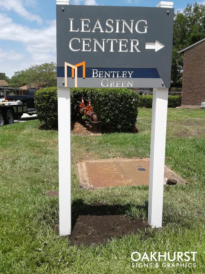 Leasing center post and panel directional sign
