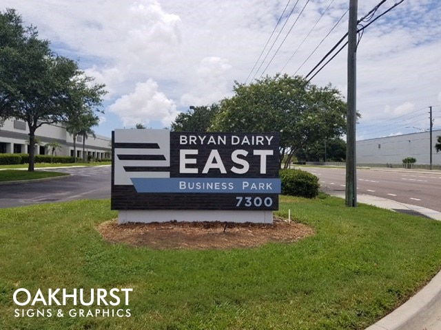 Alternate view of Bryan Dairy East - Business Park monument signage before landscaping