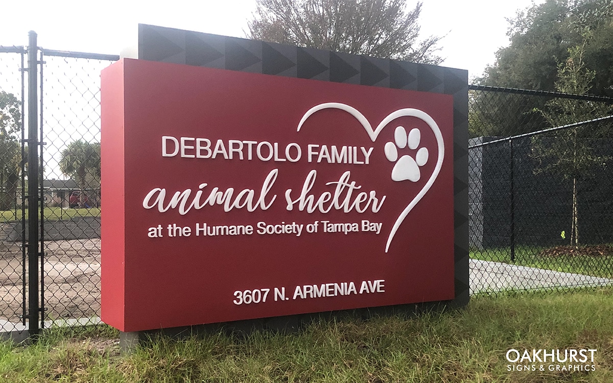 Monument signage for Humane Society animal shelter outside of gate
