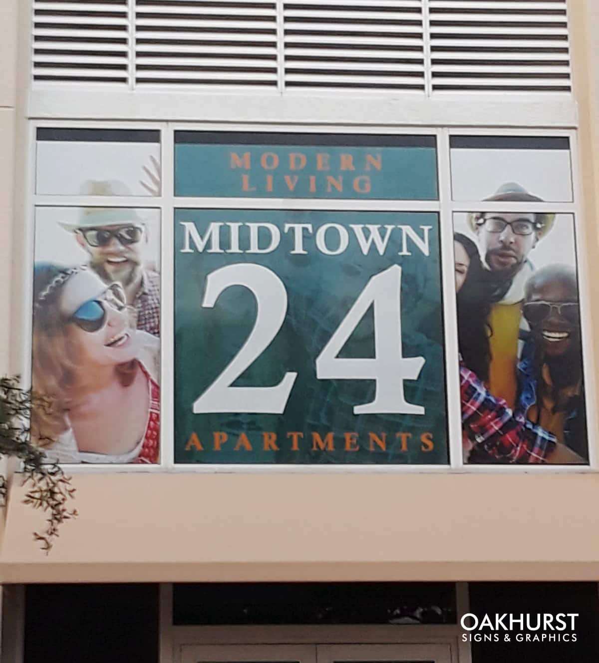 Window printed graphic for Midtown 24 Apartments
