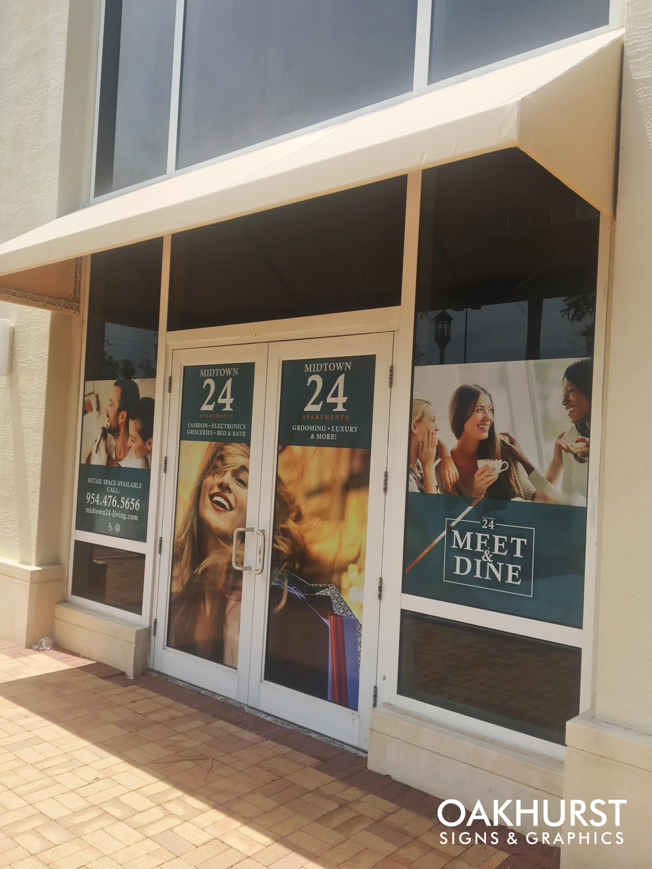 Window and door printed graphics for Midtown 24 Apartments
